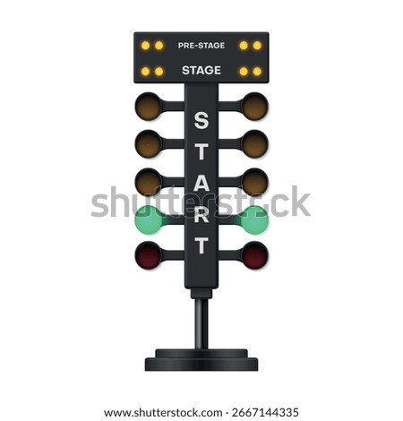Illustration of a traffic light designed for racing events showing the signal indications before the start of a race