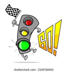 Illustration of Traffic Light mascot with Traffic Sign Go