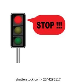 Ilustración de un semáforo, una luz roja está en un cartel para parar. vector eps 10.