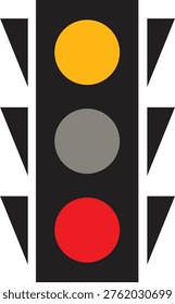 Illustration of Traffic Light with Red, Yellow, and Gray Lights, Symbolizing Road Safety and Traffic Control, Urban Traffic Signal Concept for City Roads