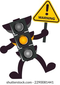 illustration of trafic light cartoon with traffic sign warning sign