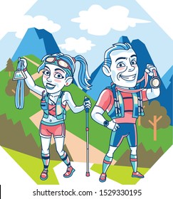Illustration of Trail Runner Athlete Posing with Mountain in the Background
