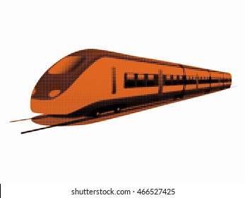 illustration of train. black dots and color drawing, white background