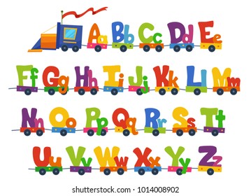 Illustration of a Train Carrying the Alphabet in Big and Small Letters