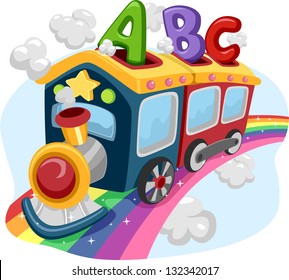 Illustration of a Train on a Rainbow loaded with ABC