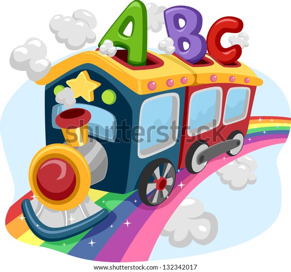 Abcが詰まった虹の上の列車のイラスト のベクター画像素材 ロイヤリティフリー 132342017