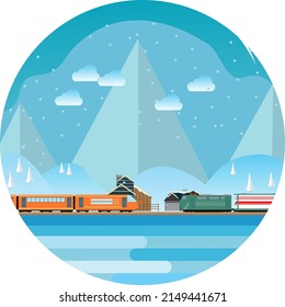 illustration of a train passing by in winter