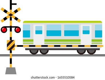 Illustration of a train passing a railroad crossing　