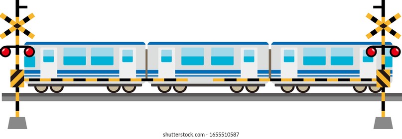 Illustration of a train passing a railroad crossing　