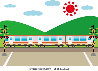 Ilustración de un tren que pasa por un cruce ferroviario