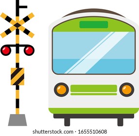 Ilustración de un tren que pasa por un cruce ferroviario