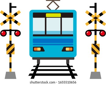 Illustration of a train passing a railroad crossing　