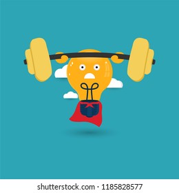 illustration of training to create brilliant ideas, light bulb cartoon character do the exercises.