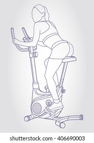 Illustration of training girl on sport equipment, clean line art for web and print design appealing for sport theme