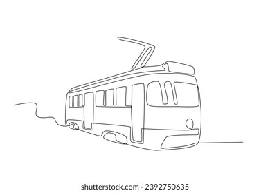 Ilustración de un tranvía. Recorte de una línea de tranvía