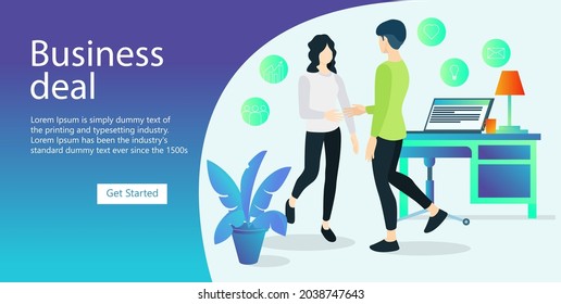 Illustration of transaction conclusion. opening of new startups. business handshake. vector illustration in flat style of a job deal in an interview.
