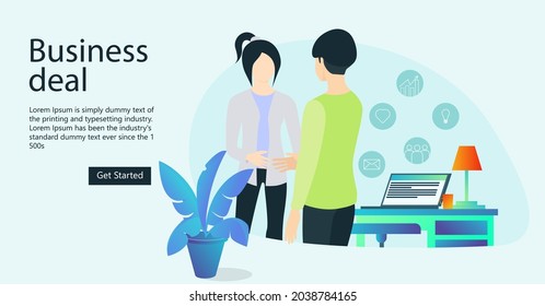 Illustration of transaction conclusion. opening of new startups. business handshake. vector illustration in flat style of a job deal in an interview.