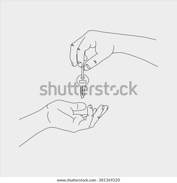 illustration of\
transfer of keys from hand to\
hand