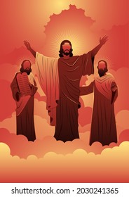 An illustration of transfiguration of Jesus Christ, elijah and moses. Biblical Series