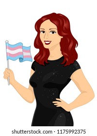 Illustration of a Transgender Girl Holding a Transgender Flag