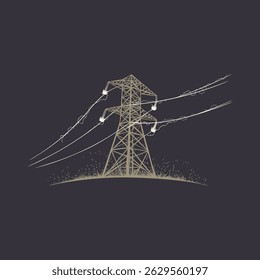 Illustration of a transmission tower emitting electrical sparks.