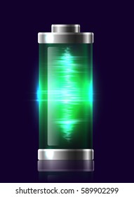 Illustration transparent charged batteries with electric charge, resonance. Vector element for your creativity 