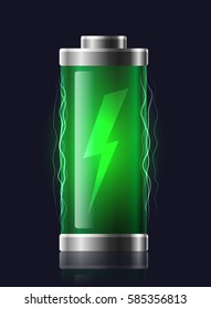 Illustration transparent charged batteries with lightning. Vector element for your creativity