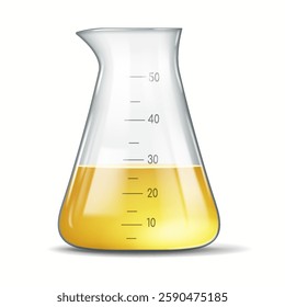 Illustration of a transparent glass beaker filled with yellow liquid up to 30-milliliter mark, representing scientific measurement tool used in lab settings for experiments.