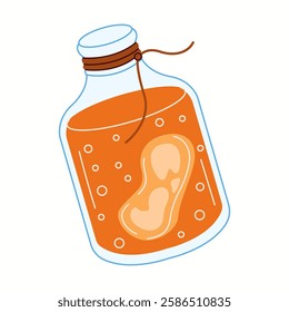 Illustration of a transparent glass jar filled with kombucha and scoby, representing the fermentation process of this probiotic drink.