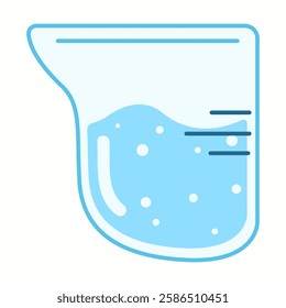 Illustration of a transparent measuring cup filled with water, representing precision, cooking, and scientific hydration applications.