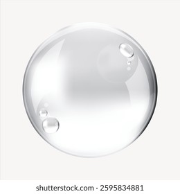 Illustration of a transparent soap bubble with light reflections. The bubble is clear, with small highlights and a glossy surface, floating on a plain background. Minimal illustration vector.