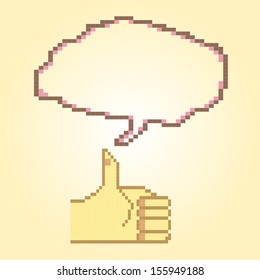 illustration of a transparent speech bubbles and thumb up, vector illustration pixel art