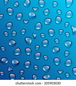 Illustration transparent water many drops on glass - vector