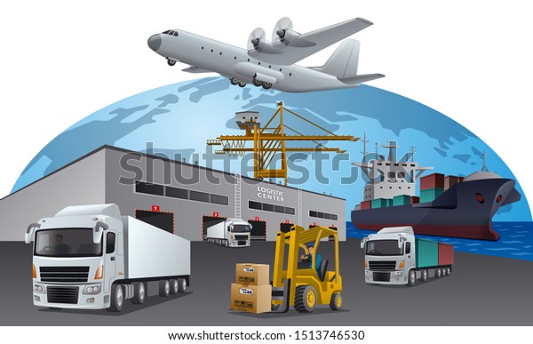 illustration of the transport logistics center\
and transport