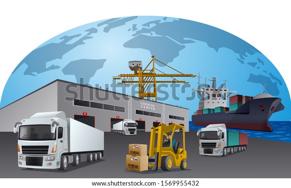 illustration of the transport logistics center\
and transport