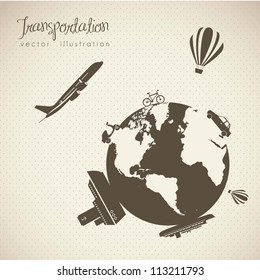 Illustration of transportation icons around the world, vector illustration