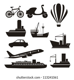 Illustration of transportation icons, land, air and water, vector illustration