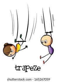 Illustration of a trapeze show on a white background