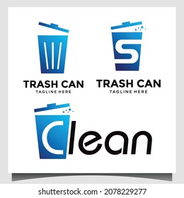 Illustration of trash bin logo design template