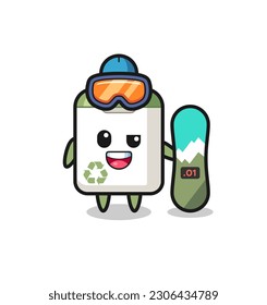Illustration of trash can character with snowboarding style , cute style design for t shirt, sticker, logo element