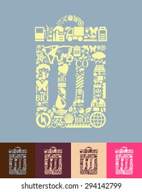 illustration of the trash can with icons composition