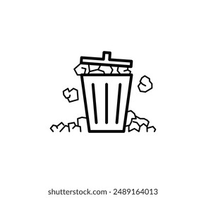 An illustration of a trash can overflowing with garbage