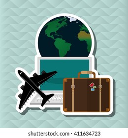 Illustration of travel with airplane, editable vector