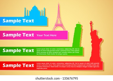 illustration of of travel background with different monument