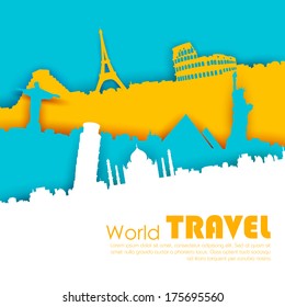 illustration of of travel background with world famous monument