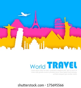 illustration of of travel background with world famous monument