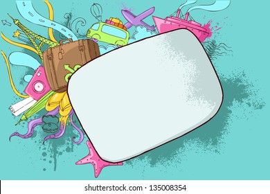 illustration of travel doodle on abstract grungy background