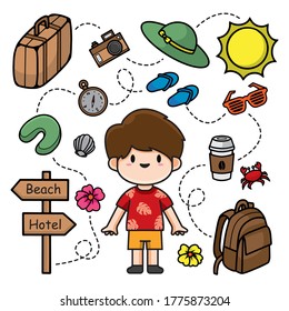 Ilustración del vector del doodle de viajes El concepto de tecnología aislada. Estilo de caricatura plana adecuado para llevar páginas web, carteles, volantes, pegatinas, tarjetas