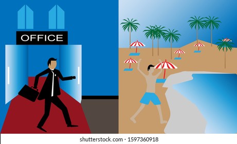 ILLUSTRATION OF TRAVEL OFFICE OFFICES TO BEACHES WHEN HOLIDAYS