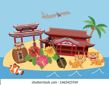 Illustration of a travel in Okinawa, Japan